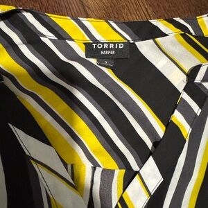 Torrid Harper V-Neck Striped Top in Black, White, and Yellow